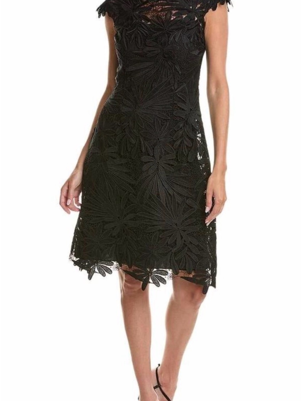 Teri Jon Black Floral Lace Midi Dress